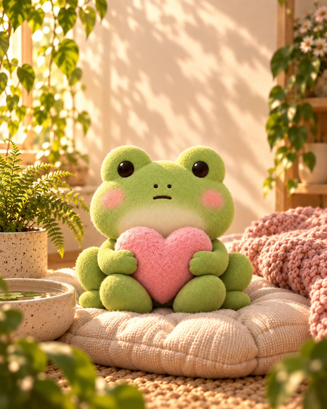 Frog, a tactile green frog holding a small pink heart